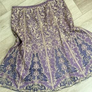 Peter Nygard A-line Skirt Purple and Gold Lace & Embroidered Tulle Lining Sz.12
